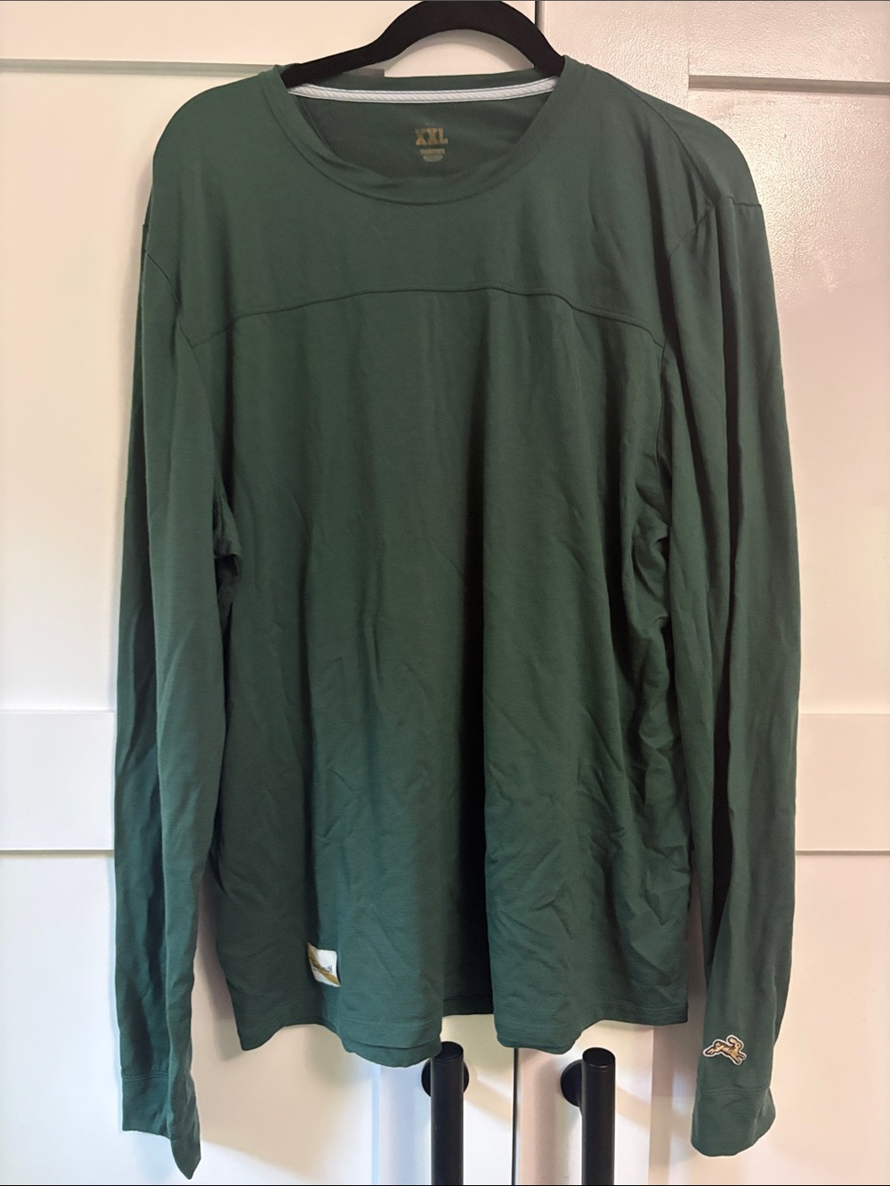 Tracksmith  Long Sleeve Crew Neck Shirt - Green. Merino Wool.